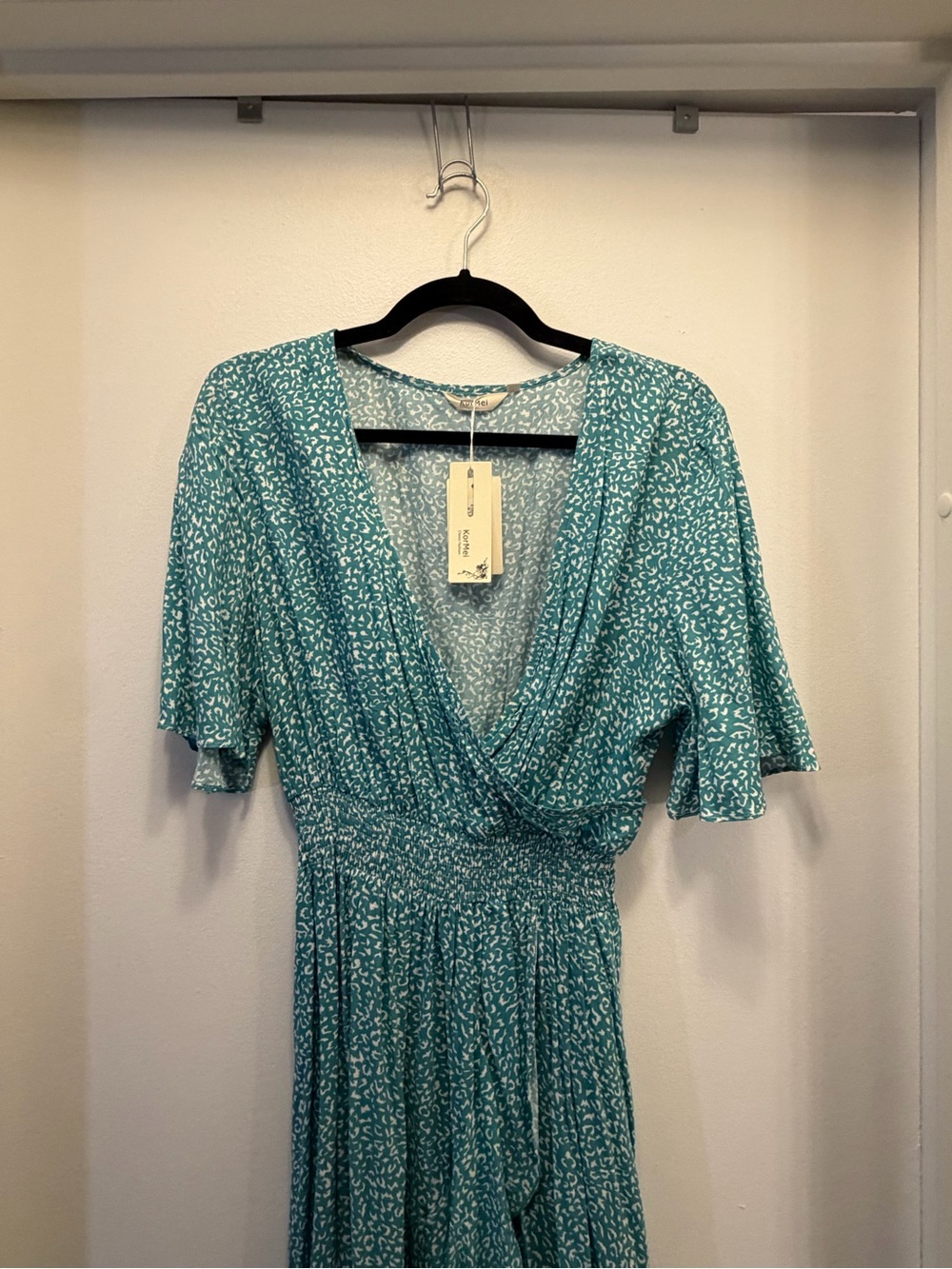 NWT Teal Floral High Low Maxi Dress Flutter Sleeve Elastic Waist Sea Foam Green - Picture 3 of 12